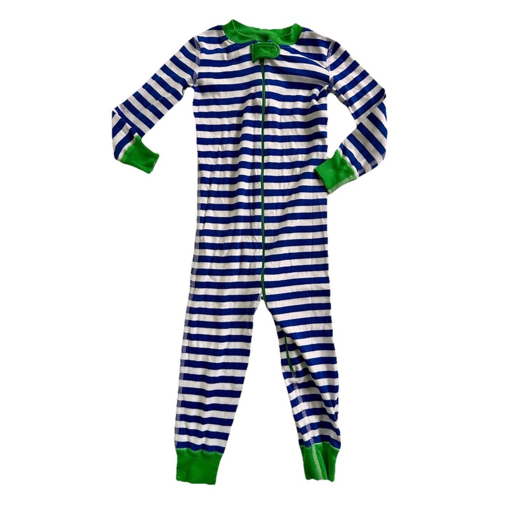 Hanna Andersson Size 3T / 90cm Pajamas PJs Striped Sleeper Blue Zip Organic